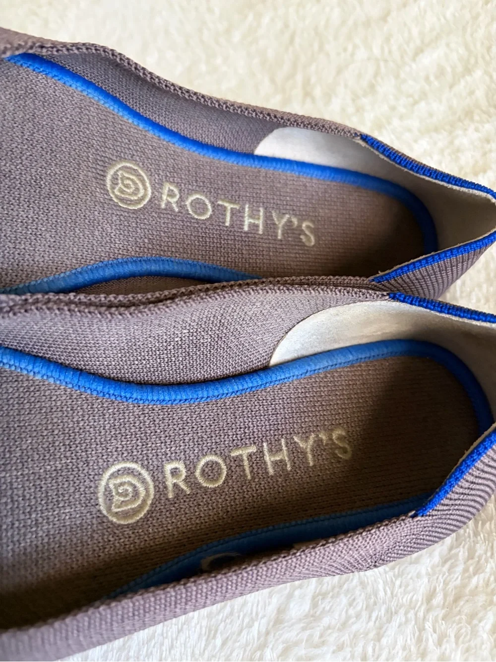 Rothy's Brown Knit‎ Pointed Ballet Flat with Blue Trim